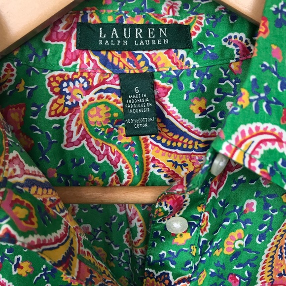 LAUREN Ralph Lauren Green Paisley Shirt Dress - Picture 3 of 7